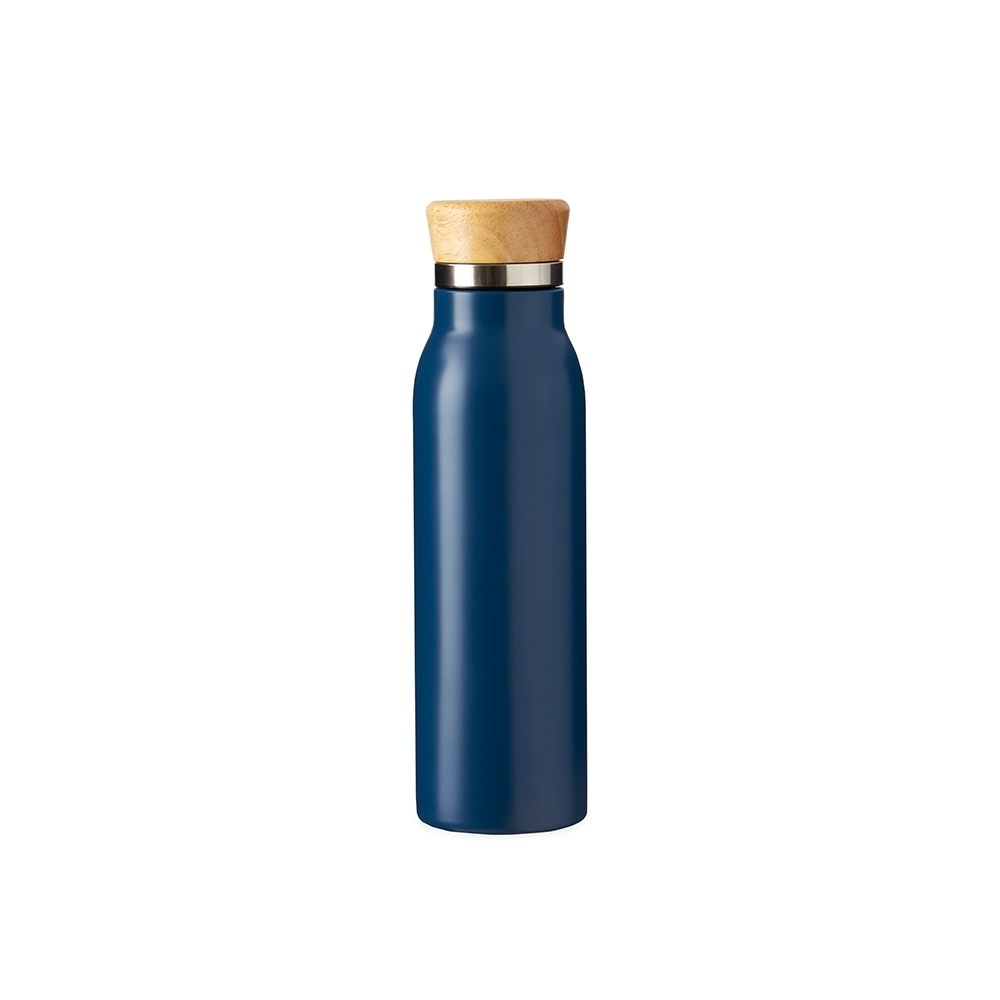 Garrafa térmica 600 ml de inox com tampa de bambu personalizada com a logo da empresa