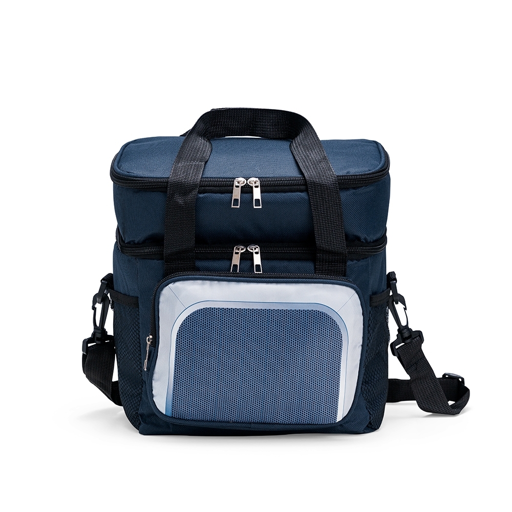 Bolsa térmica dupla 12 litros de tecido oxford com 2 compartimentos personalizada com a logo da empresa