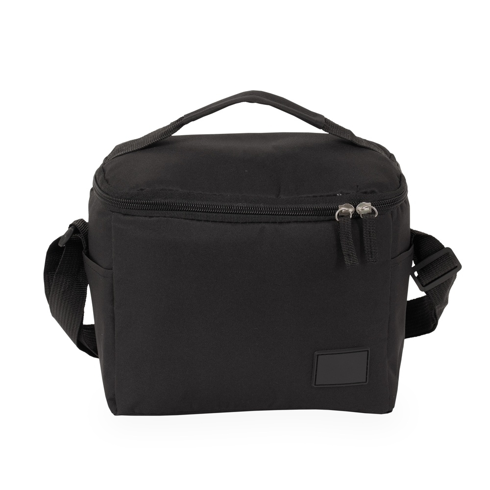 Bolsa térmica 6 litros de tecido oxford com alça transversal na cor Preto, personalizada com a logo da empresa