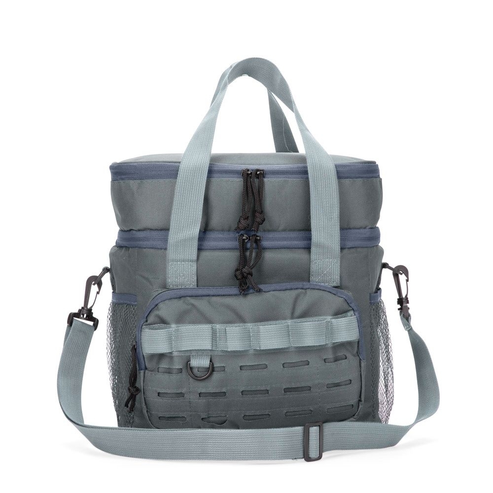 Bolsa térmica dupla 16 litros com 2 compartimentos na cor Cinza, personalizada com a logo da empresa