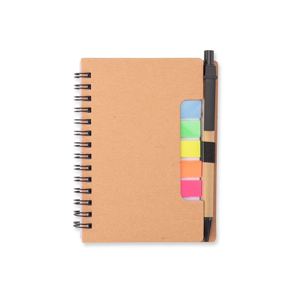 Bloco de anotações com autoadesivos e caneta (14,1 x 10,5 cm) personalizado com a logo da empresa, na cor amarelo