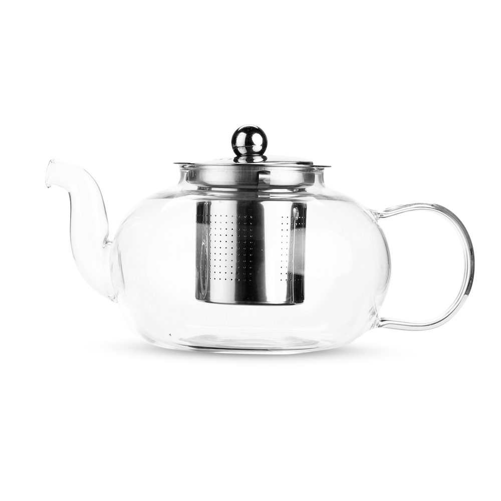 Chaleira vidro borossilicato 700 ml com infusor e tampa de inox personalizada com a logo da empresa