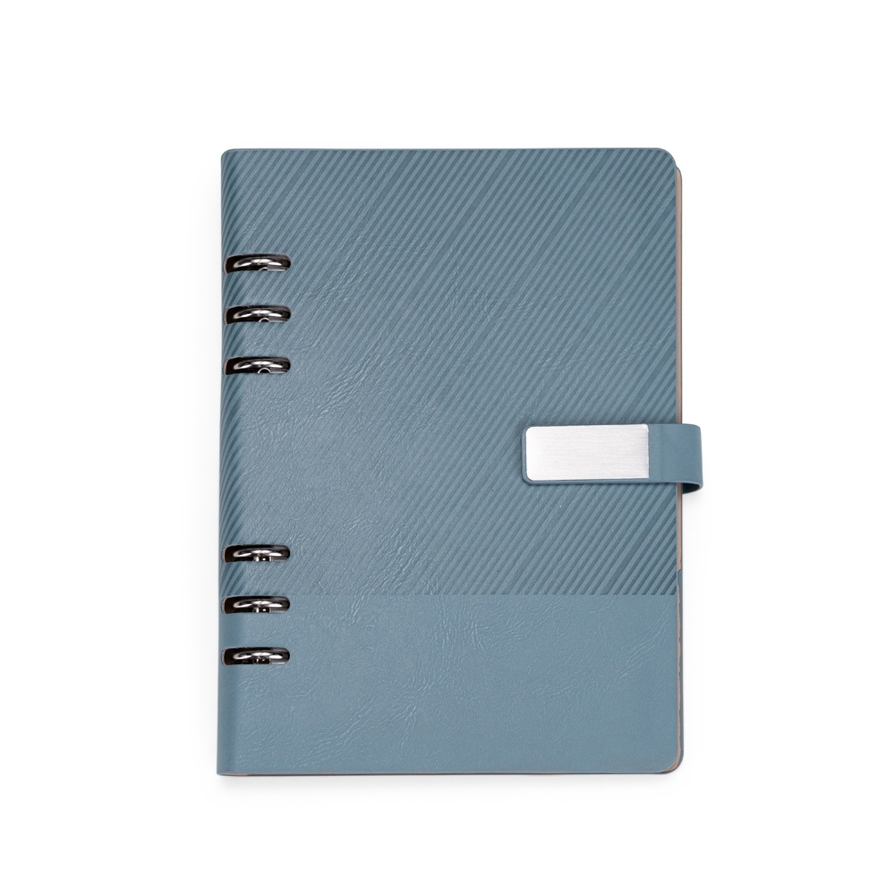 Caderno fichário couro sintético texturizado com porta-caneta personalizado com a logo da empresa