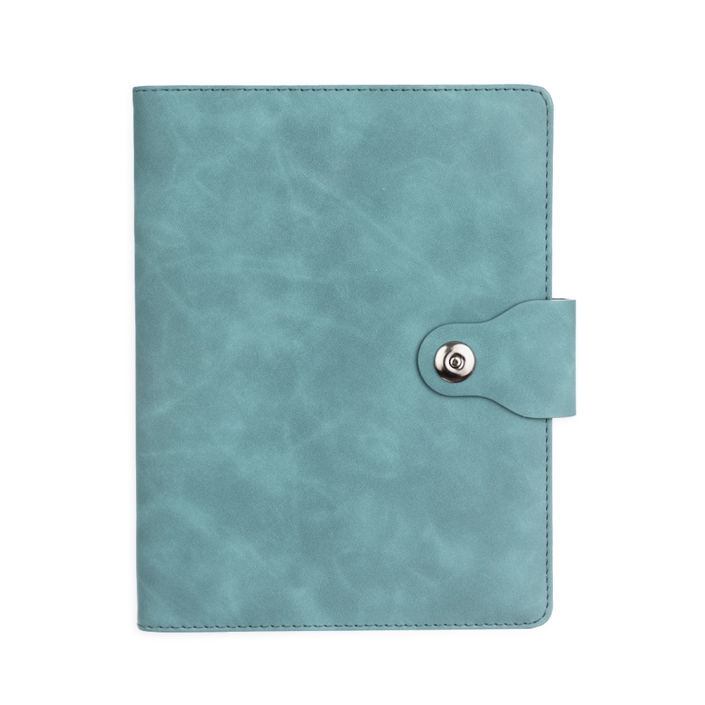 Caderno fichário PU com porta-caneta personalizado com a logo da empresa, na cor verde