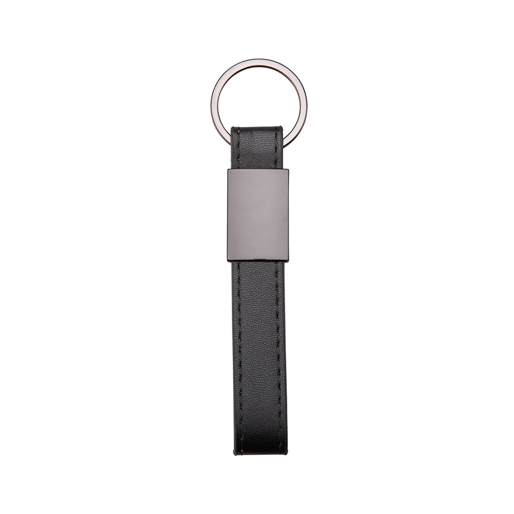 Chaveiro de metal com couro sintético na cor Preto, personalizado com a logo da empresa