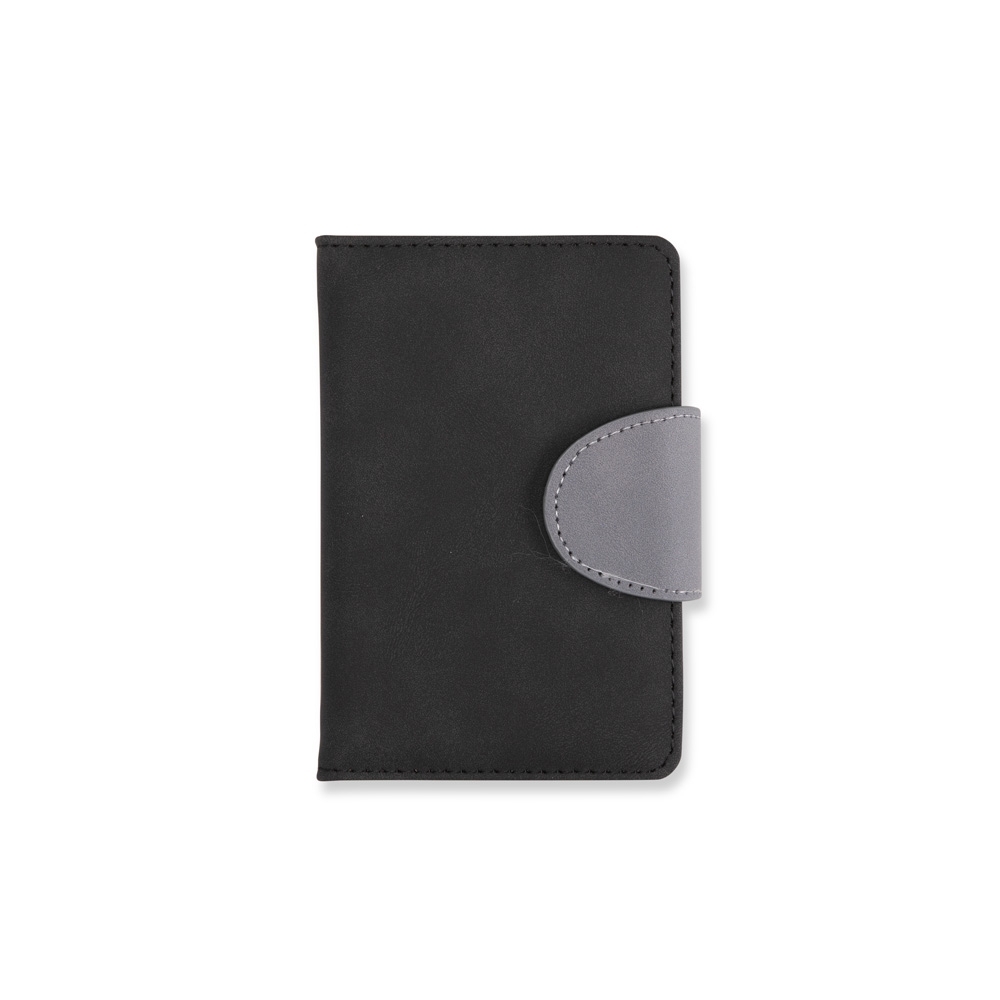 Caderneta couro sintético com 96 folhas na cor Preto / Cinza, personalizada com a logo da empresa