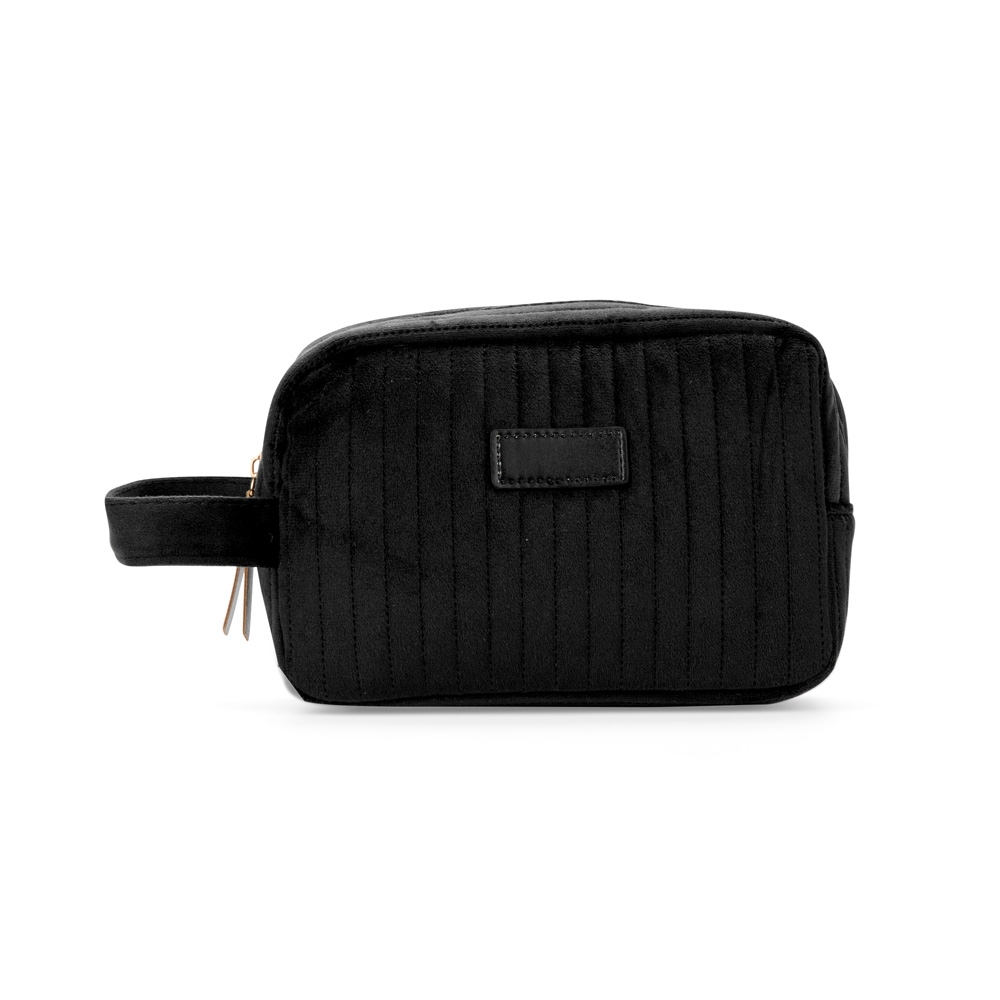 Nécessaire de poliéster na cor Preto, personalizada com a logo da empresa