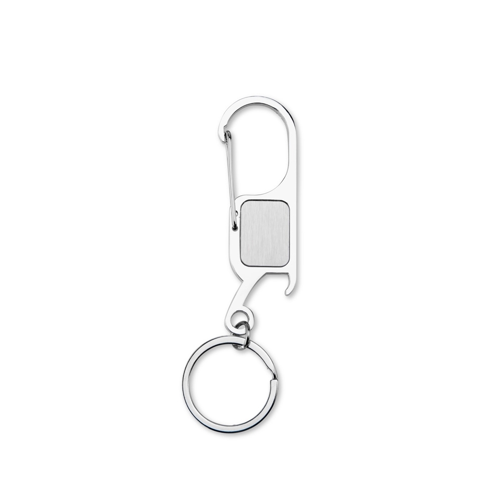 Chaveiro de metal com abridor e mosquetão personalizado com a logo da empresa
