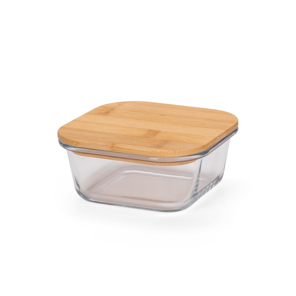Marmita de vidro 400 ml na cor Transparente / Bambu, personalizada com a logo da empresa