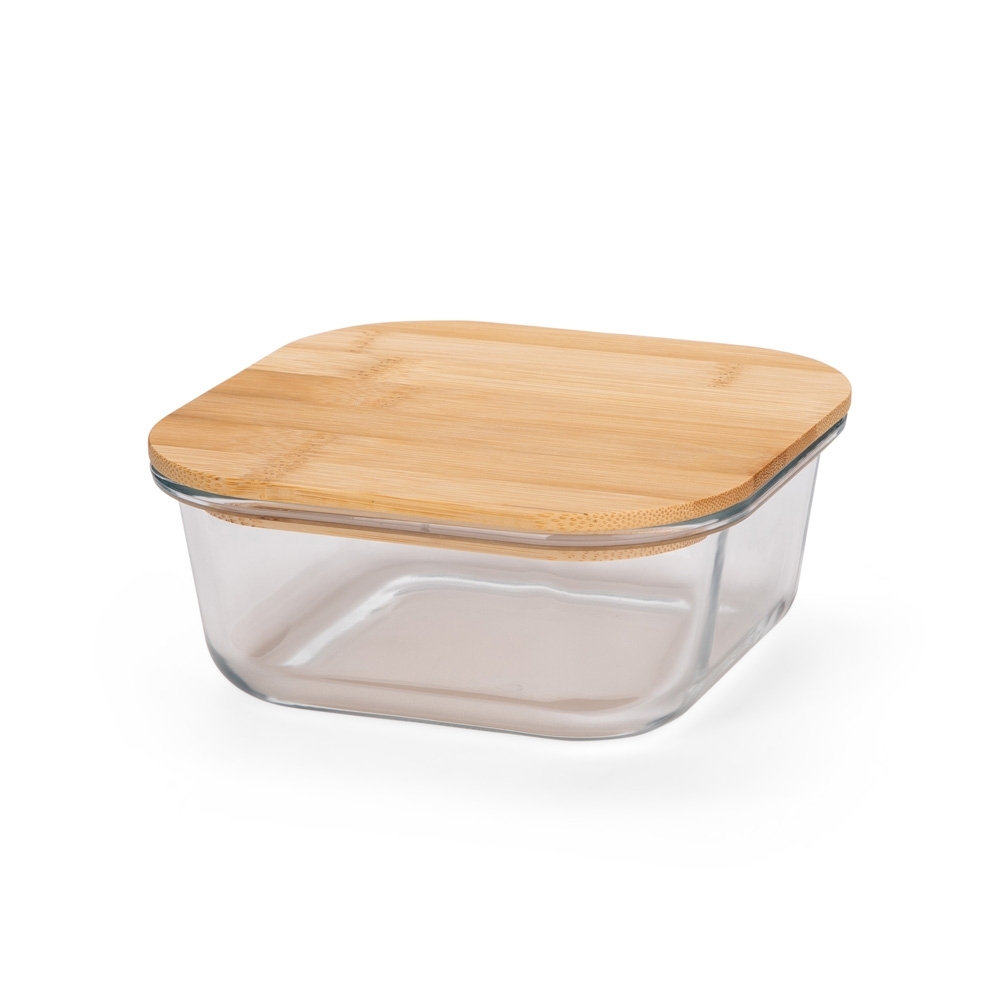 Marmita de vidro 650 ml na cor Transparente / Bambu, personalizada com a logo da empresa