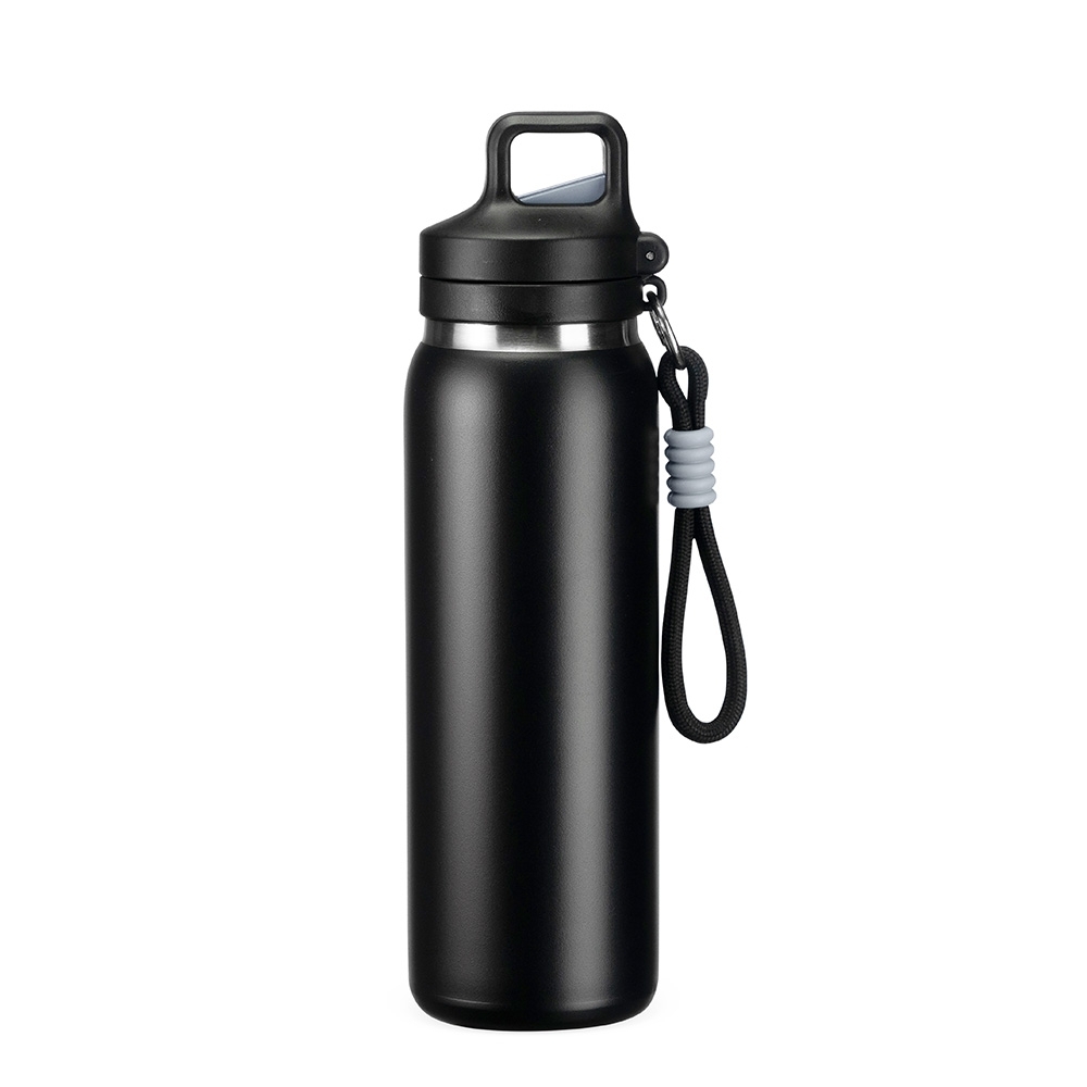 Garrafa térmica 600 ml na cor Preto, personalizada com a logo da empresa