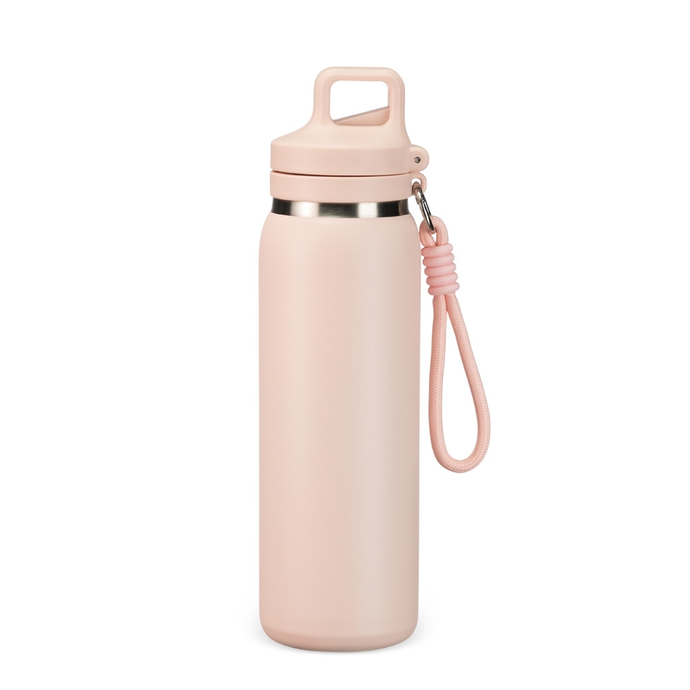 Garrafa térmica 600 ml personalizada com a logo da empresa, na cor rosa