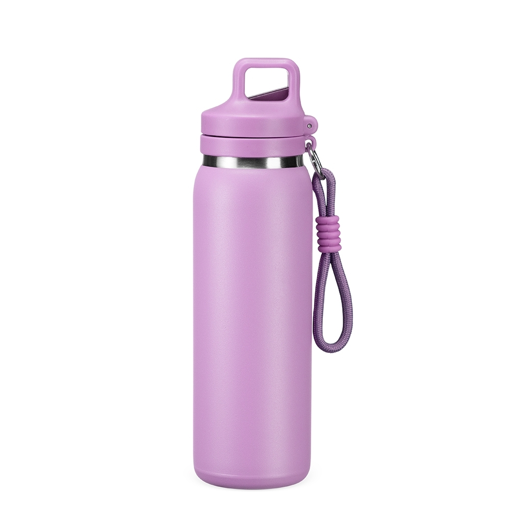 Garrafa térmica 600 ml personalizada com a logo da empresa, na cor roxo