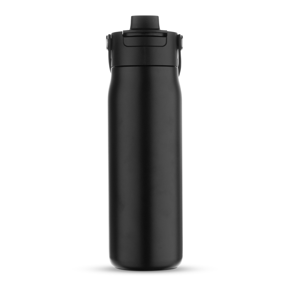 Garrafa térmica 700 ml com canudo na cor Preto, personalizada com a logo da empresa