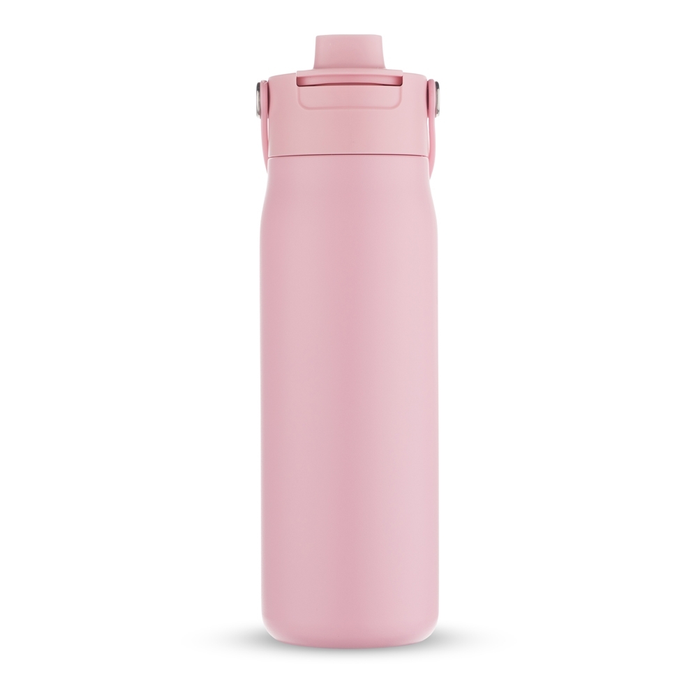 Garrafa térmica 700 ml com canudo personalizada com a logo da empresa, na cor rosa