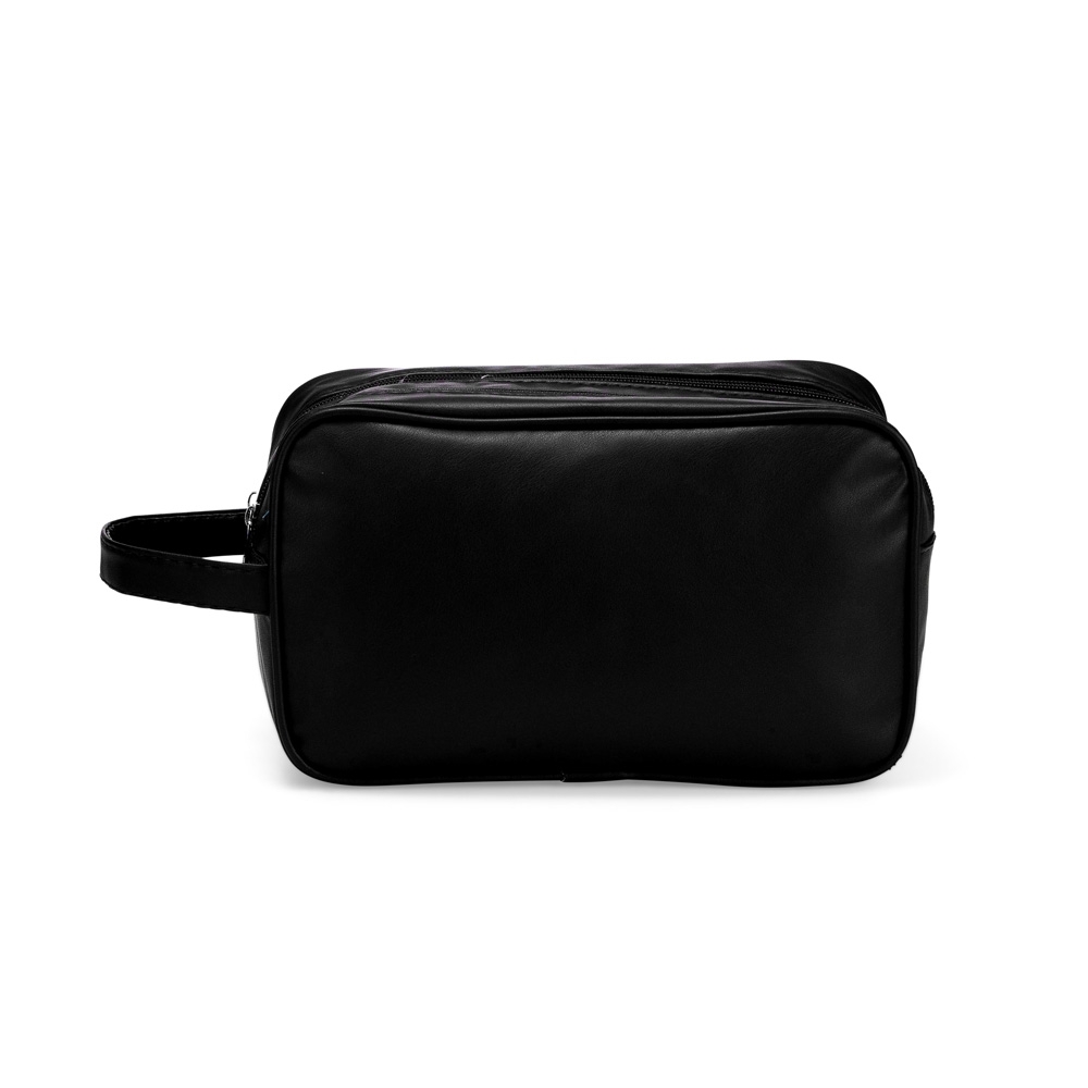 Nécessaire PU impermeável com 2 compartimentos (16 x 26 x 11,5 cm) na cor Preto, personalizada com a logo da empresa