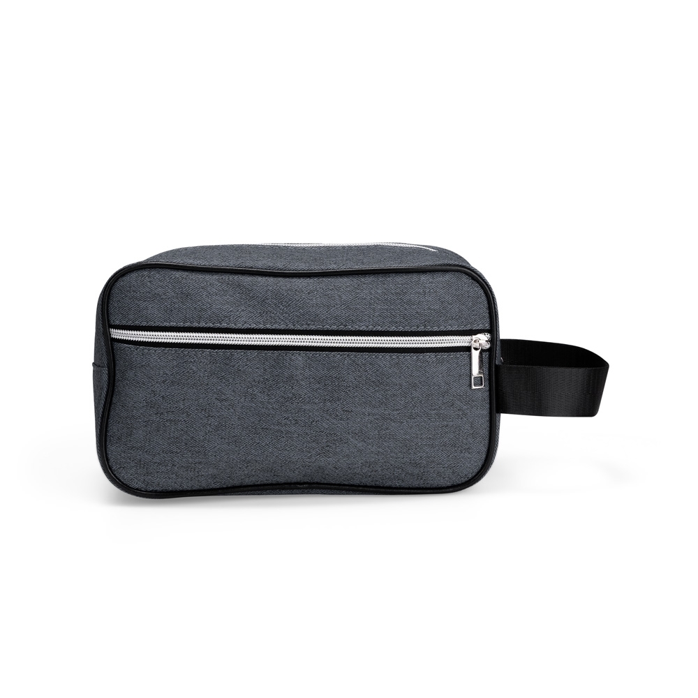 Nécessaire PU com 2 compartimentos na cor Cinza escuro, personalizada com a logo da empresa