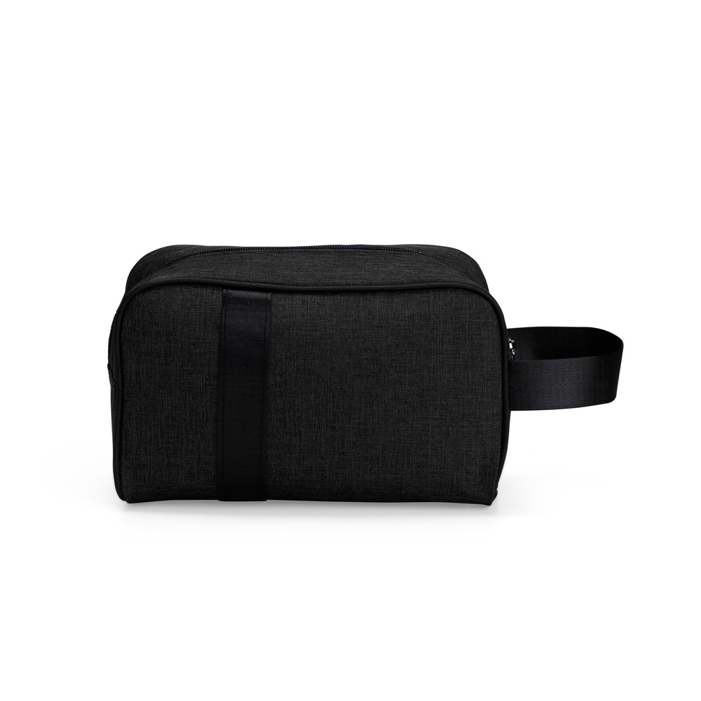 Nécessaire oxford impermeável (15,5 x 24 x 9,5 cm) na cor Preto, personalizada com a logo da empresa