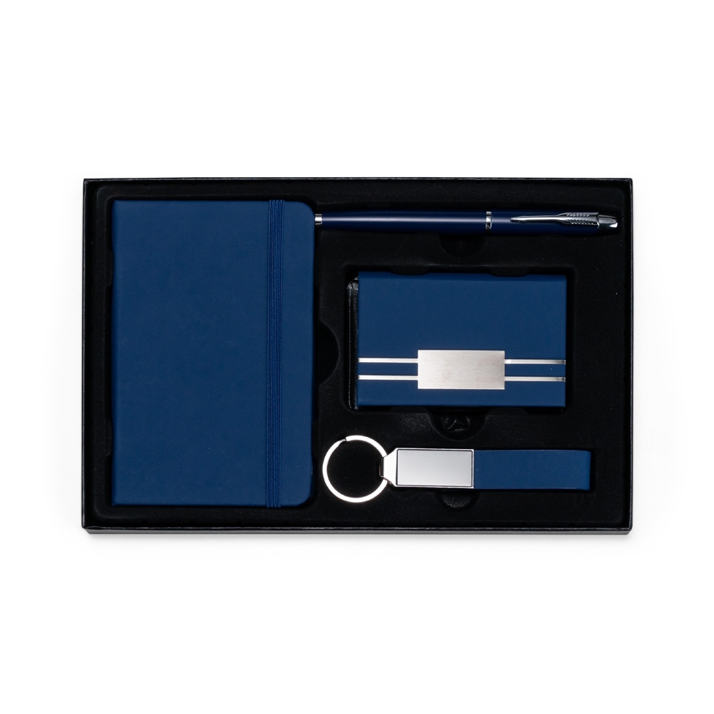 Kit executivo 4 peças personalizado com a logo da empresa, na cor azul