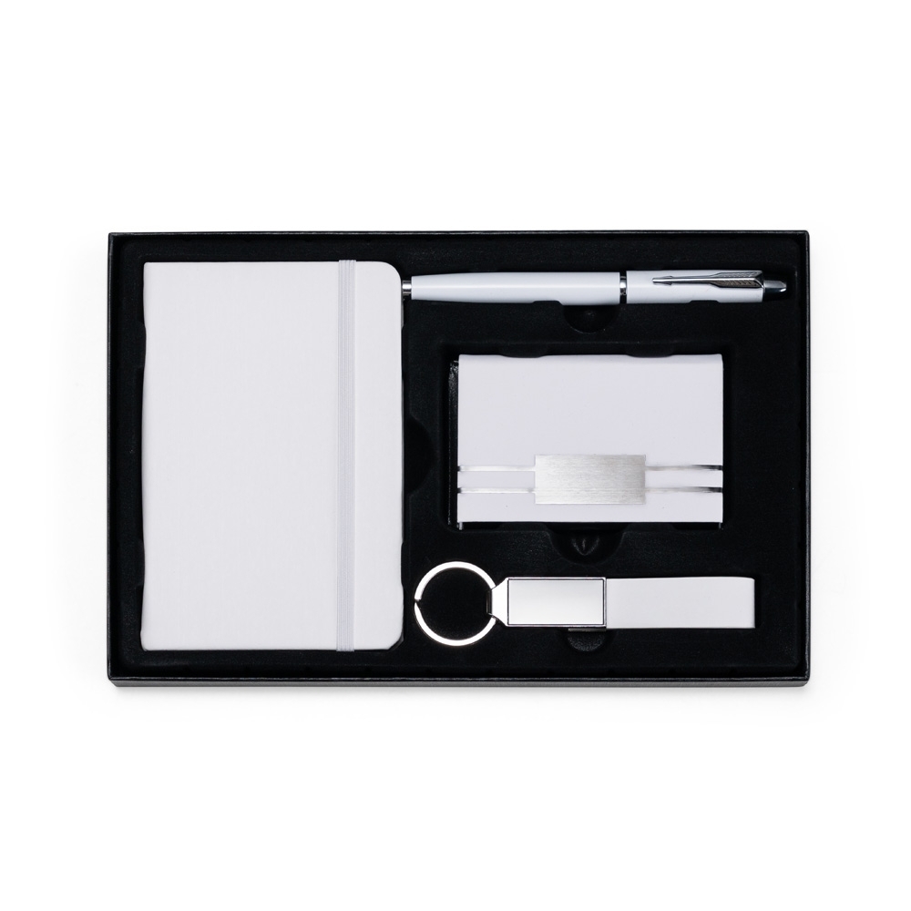 Kit executivo 4 peças personalizado com a logo da empresa, na cor branco