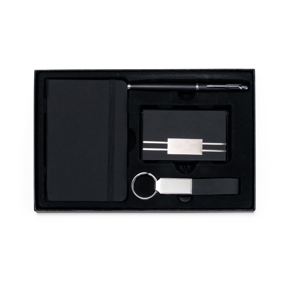 Kit executivo 4 peças na cor Preto, personalizado com a logo da empresa