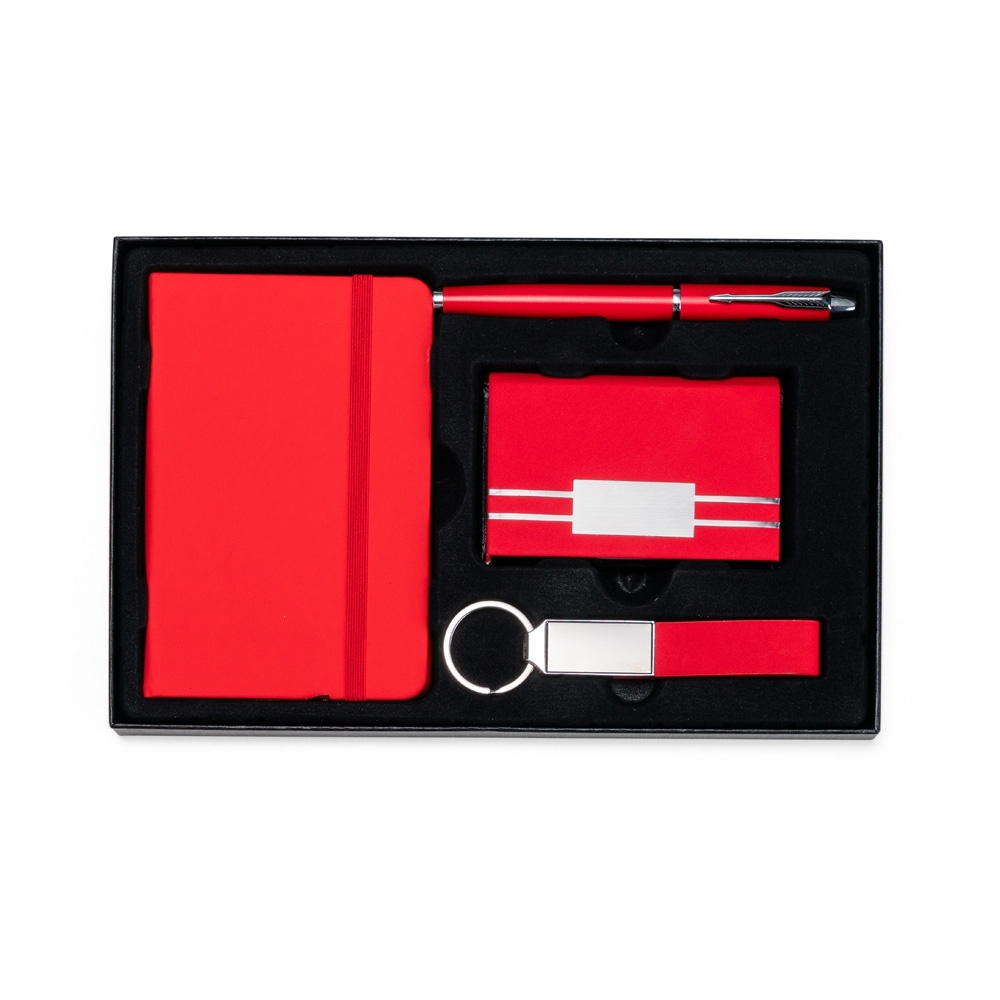 Kit executivo 4 peças personalizado com a logo da empresa, na cor vermelho