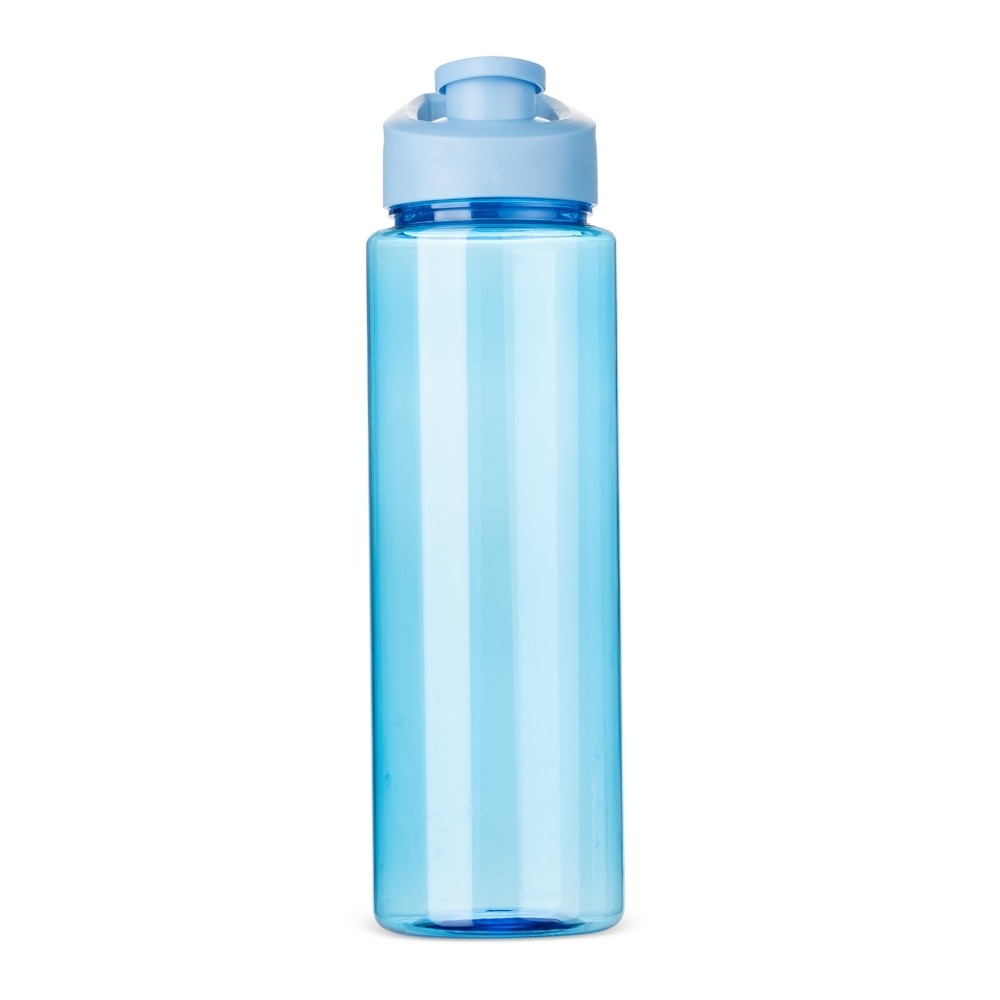 Squeeze plástico 850 ml translúcido sem BPA com alça na cor Azul, personalizado com a logo da empresa