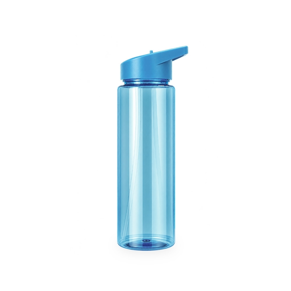 Squeeze plástico 800 ml com canudo e alça personalizado com a logo da empresa, na cor azul claro