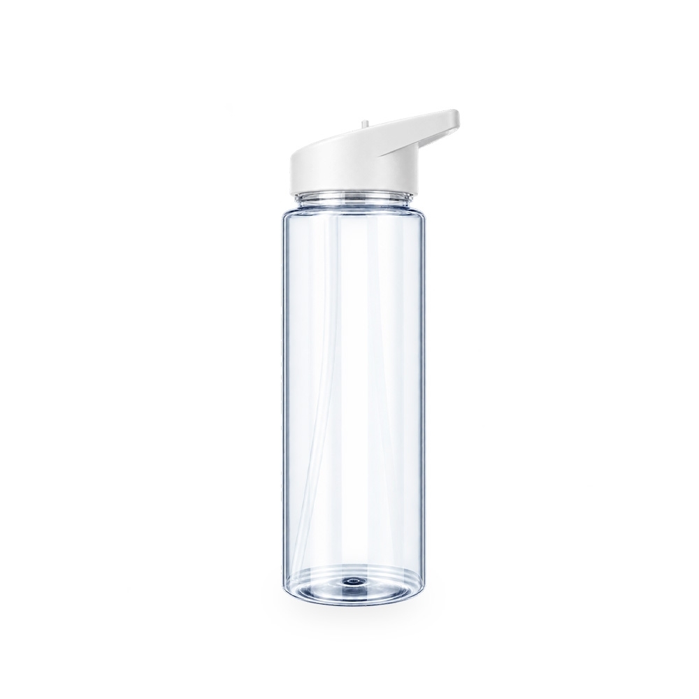 Squeeze plástico 800 ml com canudo e alça na cor Branco, personalizado com a logo da empresa