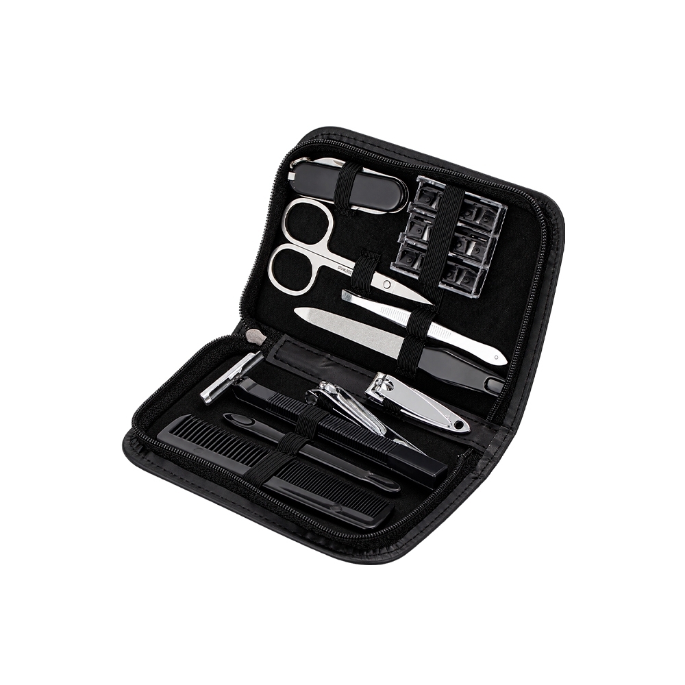 Kit masculino 10 peças na cor Preto, personalizado com a logo da empresa