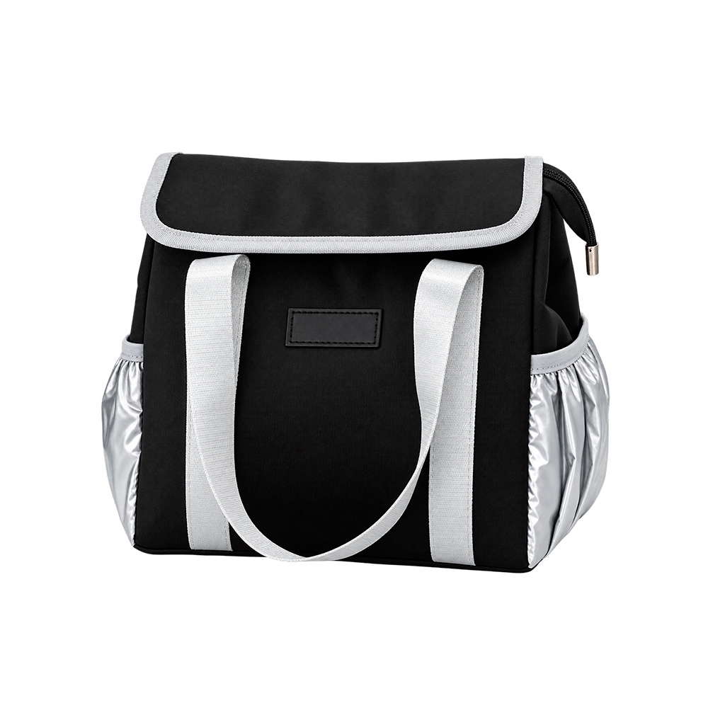 Bolsa térmica 6 litros na cor Preto / Prata, personalizada com a logo da empresa