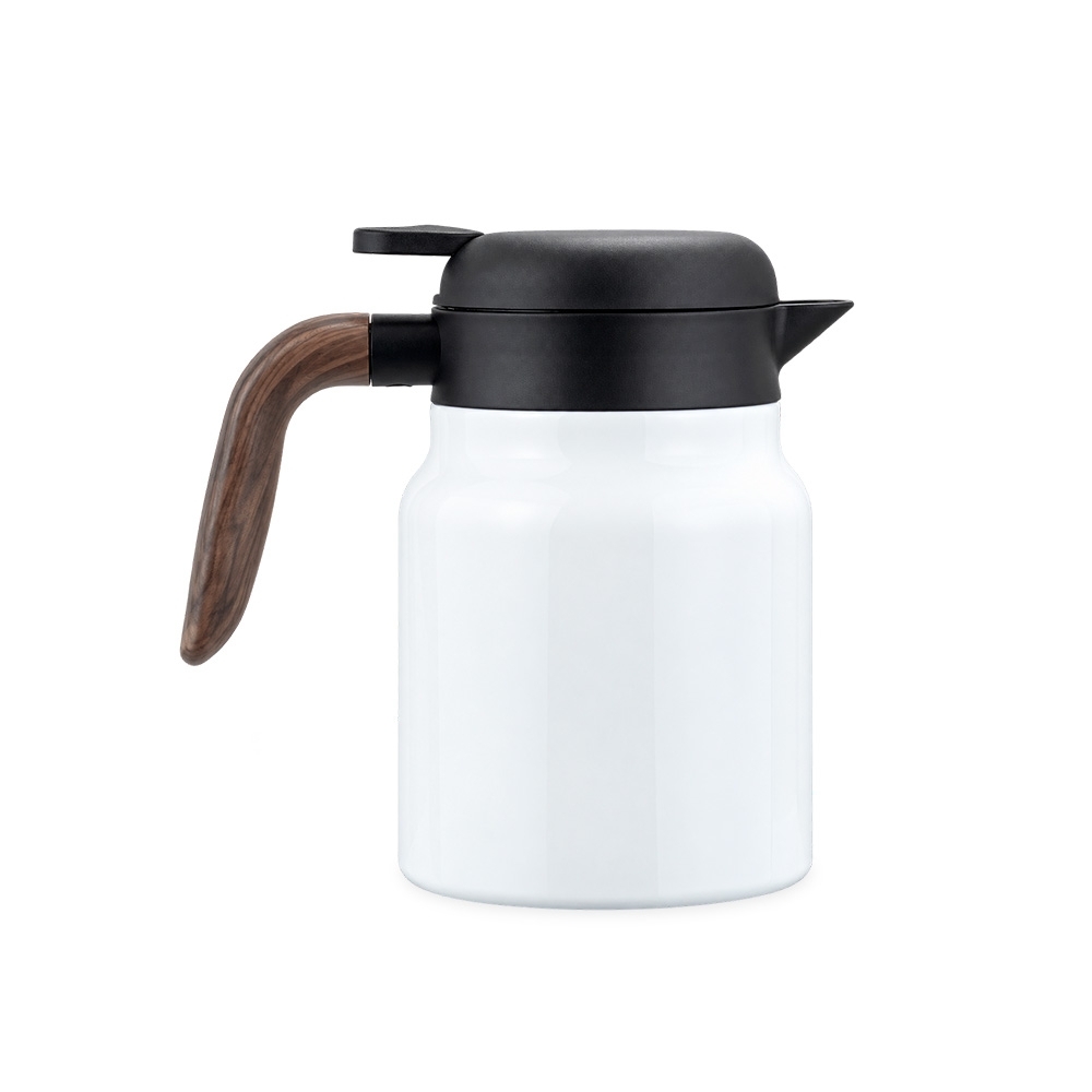 Chaleira térmica 1 litro personalizada com a logo da empresa, na cor branco / preto
