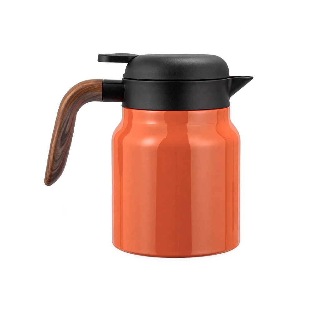 Chaleira térmica 1 litro personalizada com a logo da empresa, na cor laranja / preto