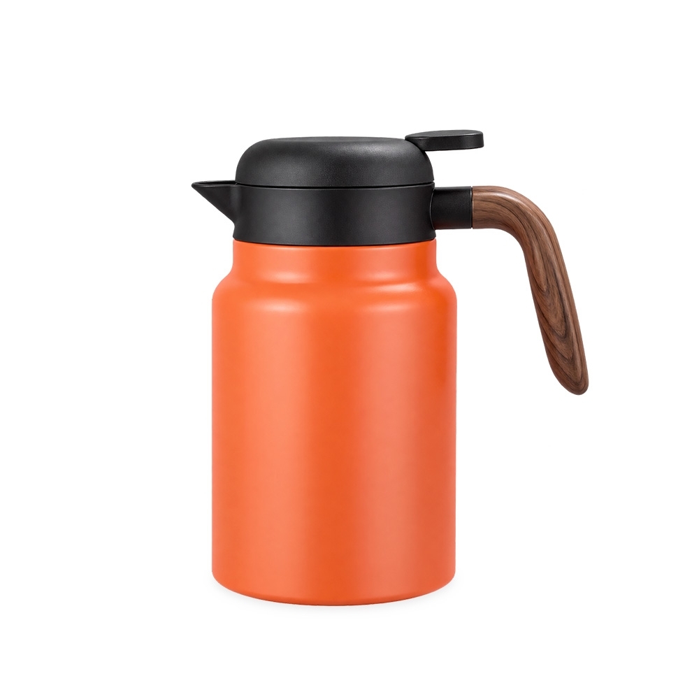 Chaleira térmica 1,5 litro personalizada com a logo da empresa, na cor laranja / preto