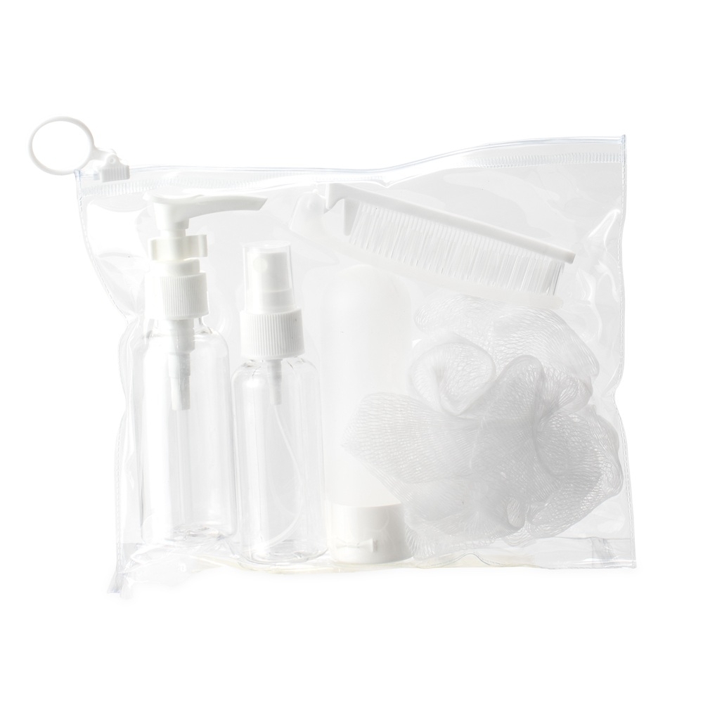 Kit viagem 5 peças na cor Branco / Transparente, personalizado com a logo da empresa
