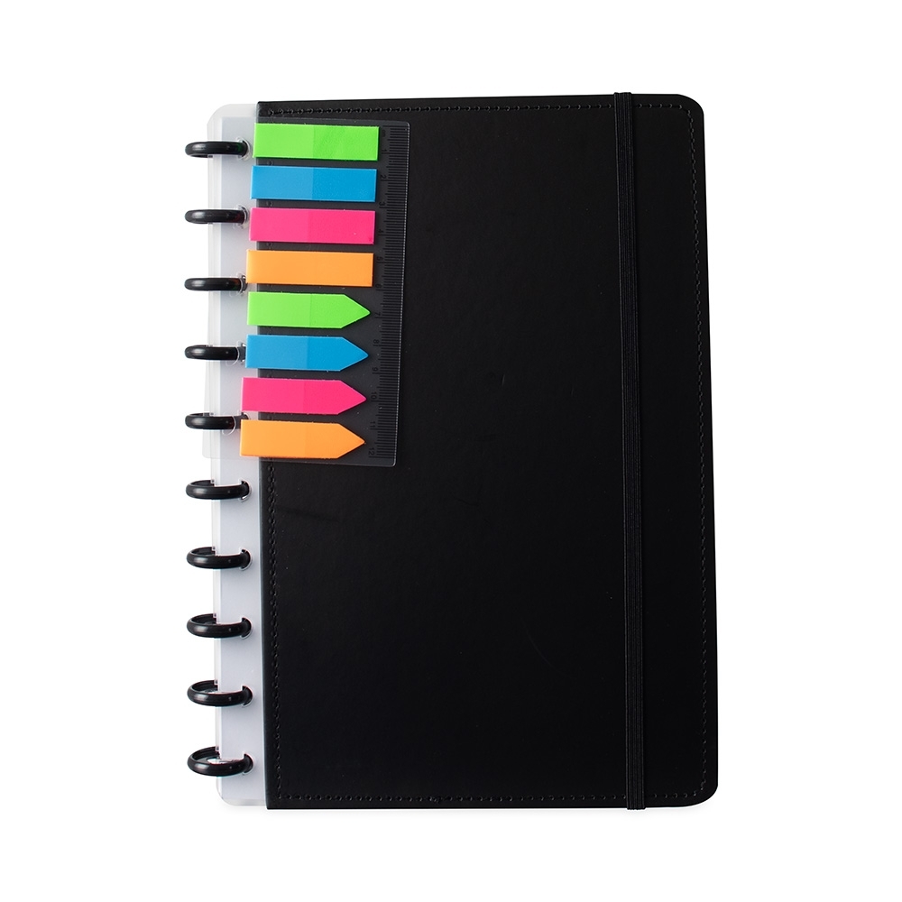 Caderno de disco B5 com capa dura e 80 folhas na cor Preto, personalizado com a logo da empresa