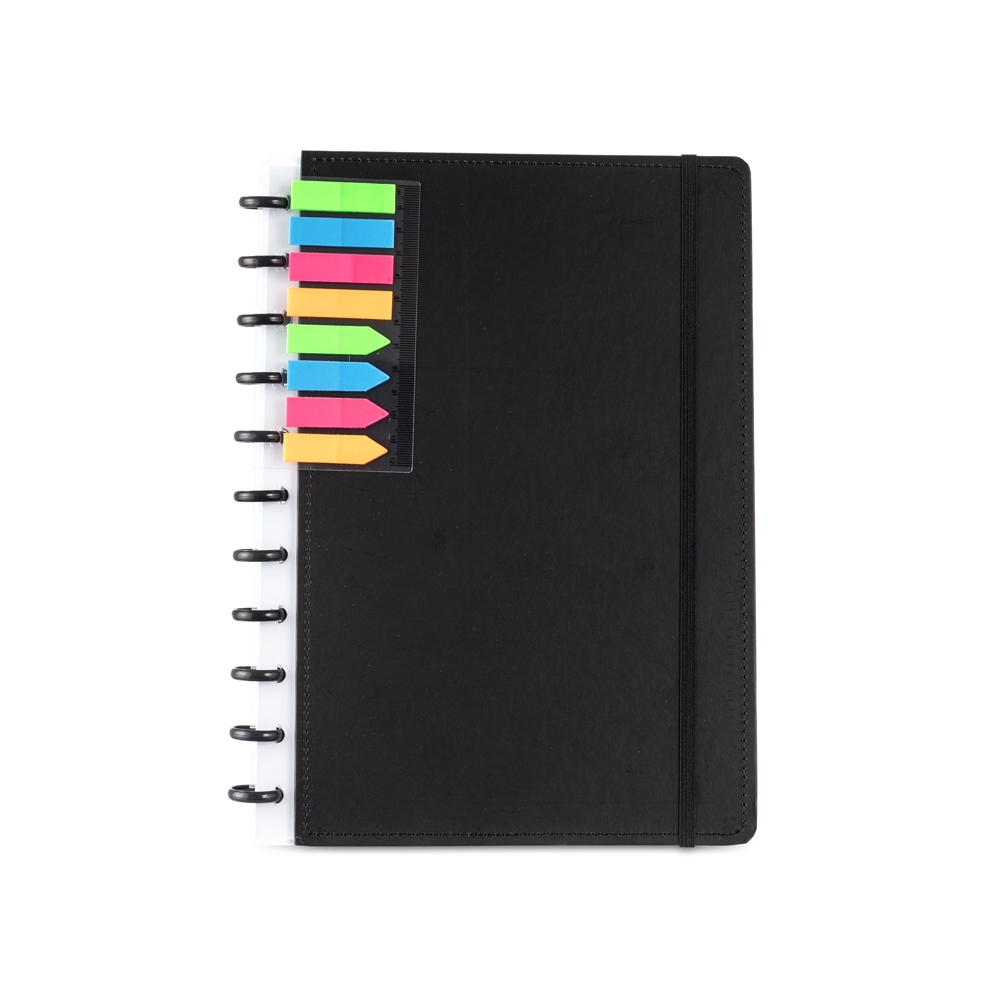 Caderno de disco A4 com capa dura e 80 folhas na cor Preto, personalizado com a logo da empresa