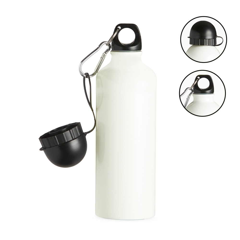 Squeeze de alumínio sublimático 500 ml na cor Branco / Preto, personalizado com a logo da empresa