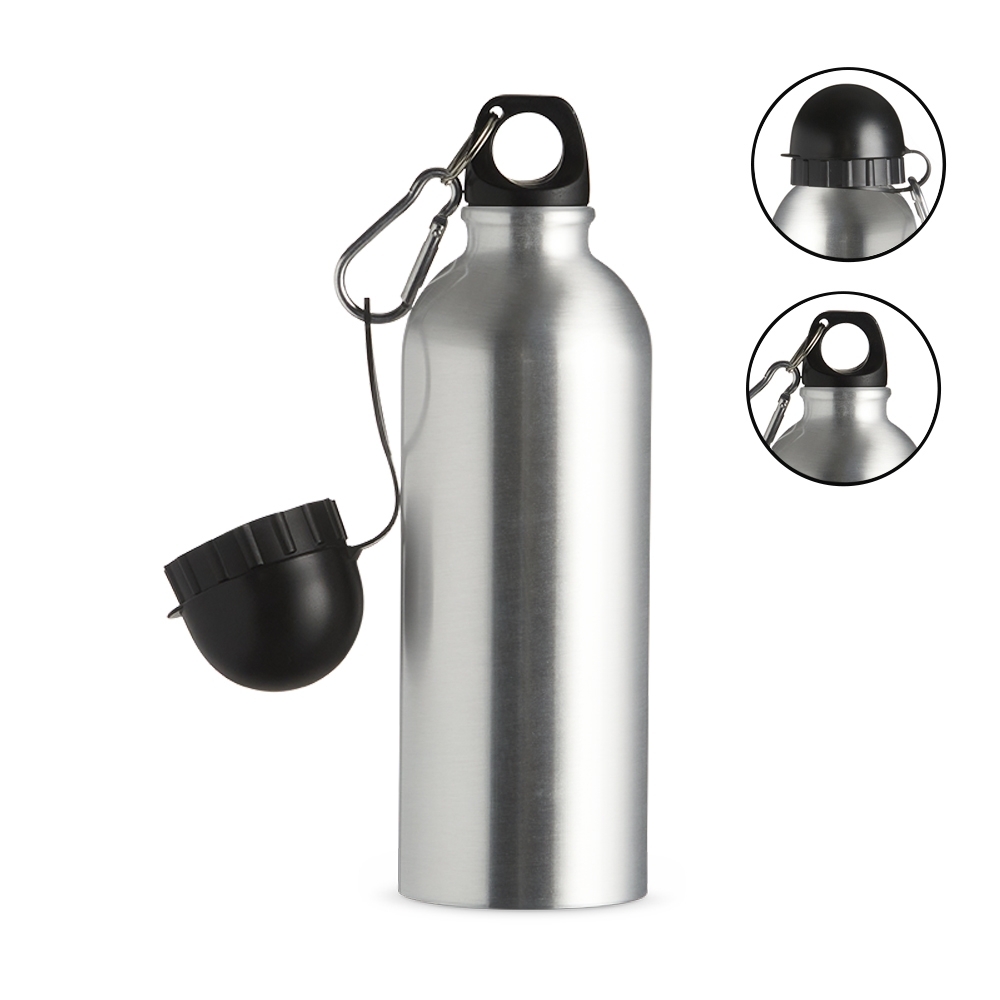 Squeeze de alumínio sublimático 500 ml personalizado com a logo da empresa, na cor prata / preto