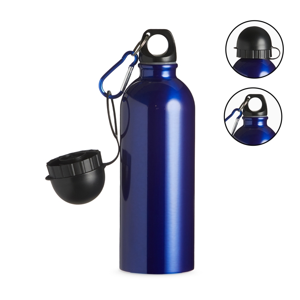Squeeze inox 500 ml metalizado com bico e mosquetão