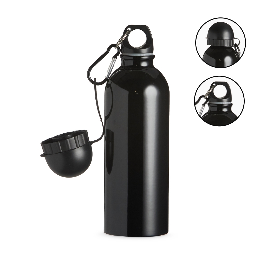 Squeeze inox 500 ml metalizado com bico e mosquetão