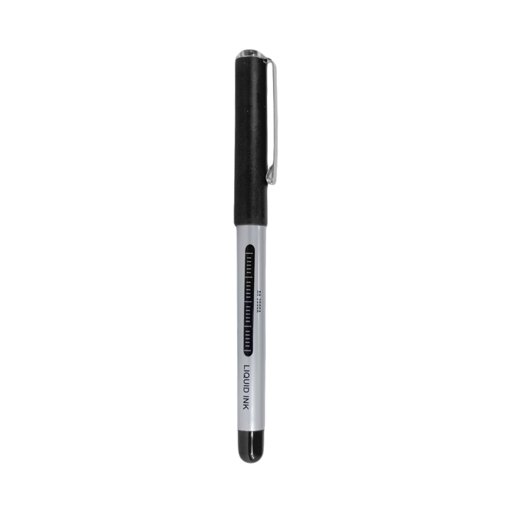 Caneta roller de plástico com tampa na cor Preto / Prata, personalizada com a logo da empresa
