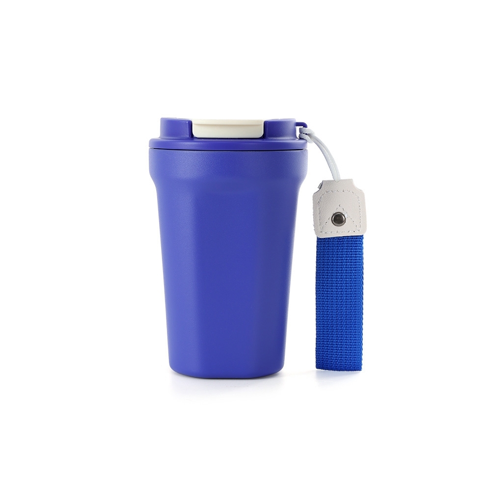 Copo térmico inox 350 ml com alça na cor Azul, personalizado com a logo da empresa