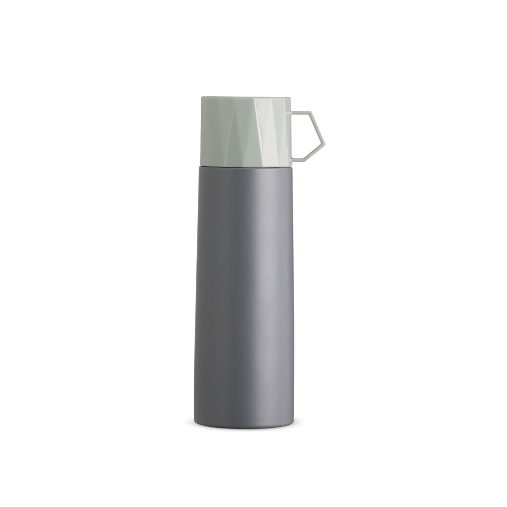 Garrafa térmica 500 ml de inox com tampa-copo na cor Chumbo, personalizada com a logo da empresa