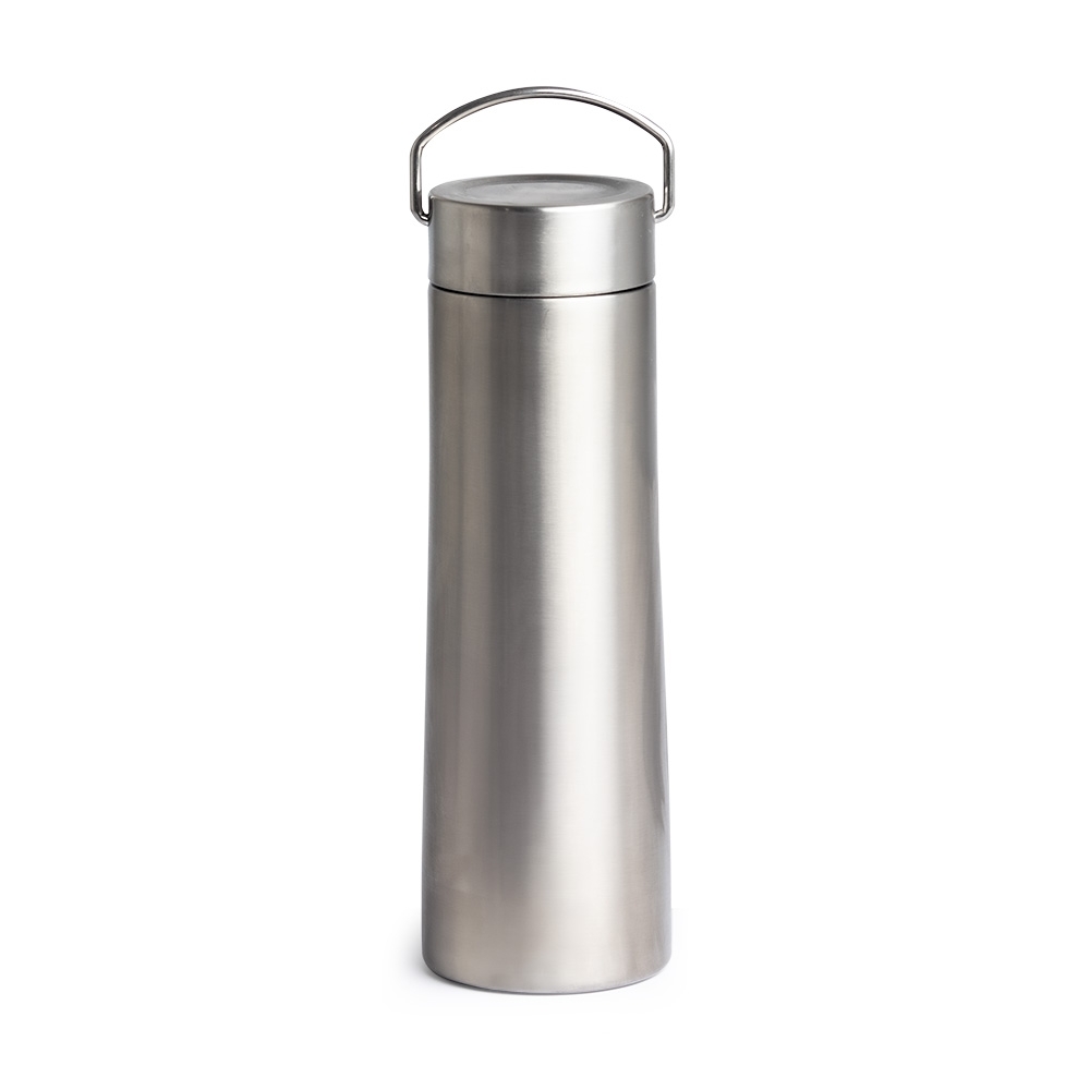 Garrafa térmica inox 760 ml com alça na cor Inox, personalizada com a logo da empresa