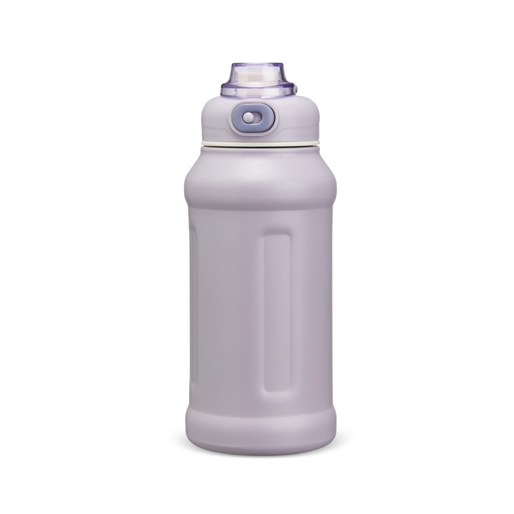 Garrafa térmica esportiva de inox com alça 850 ml personalizada com a logo da empresa, na cor roxo
