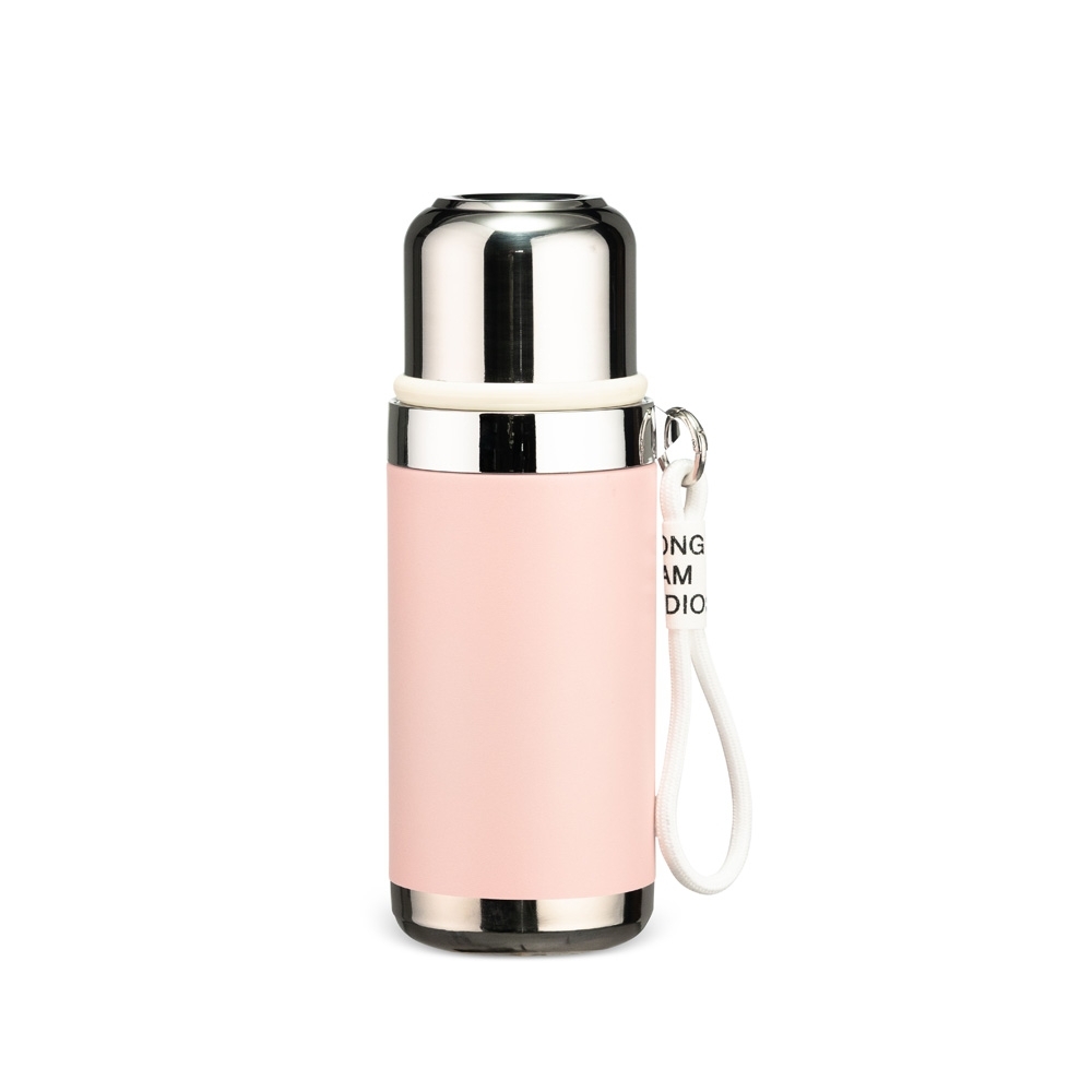 Garrafa térmica 550 ml personalizada com a logo da empresa, na cor rosa claro