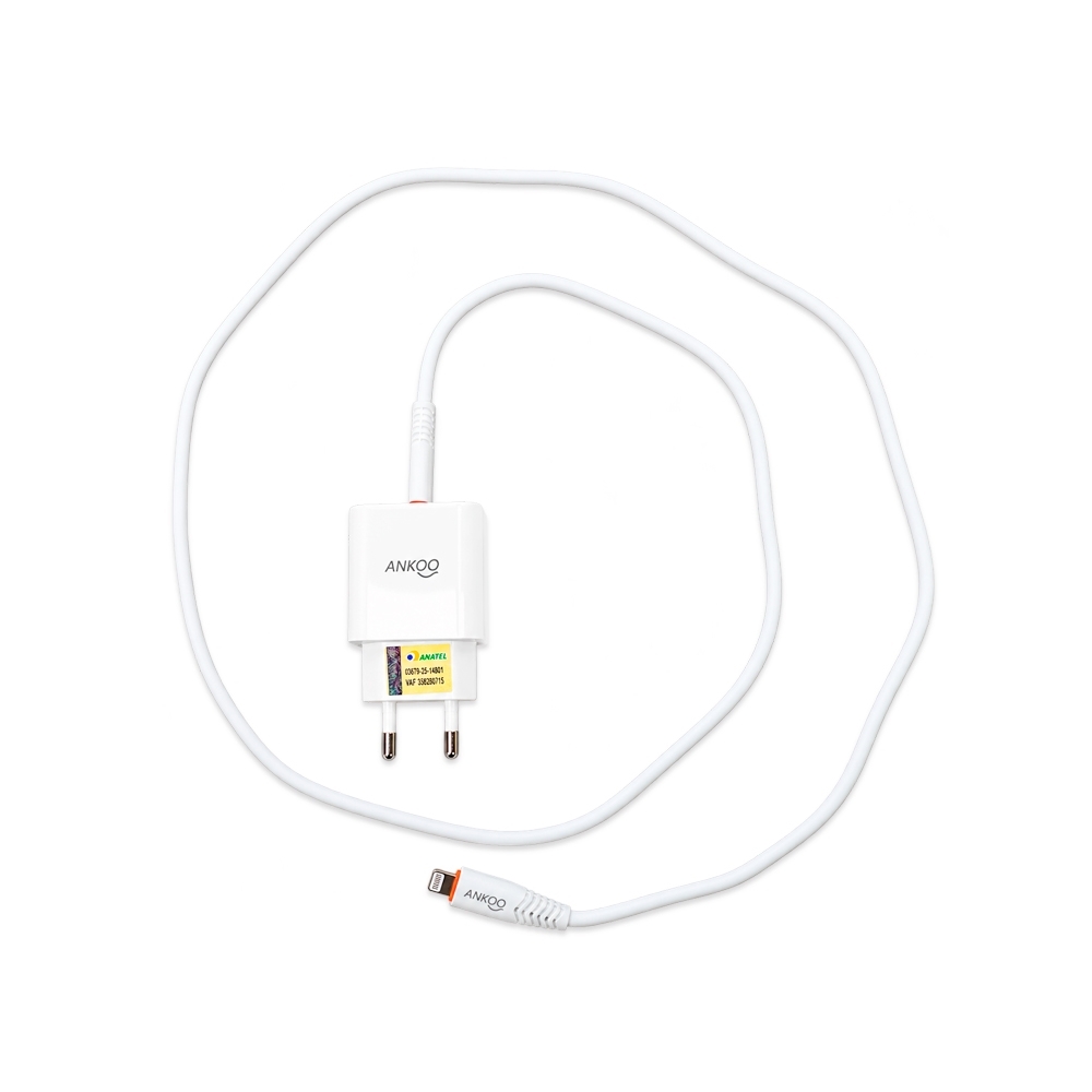 Carregador USB-C e cabo Lightning ankoo na cor Branco, personalizado com a logo da empresa