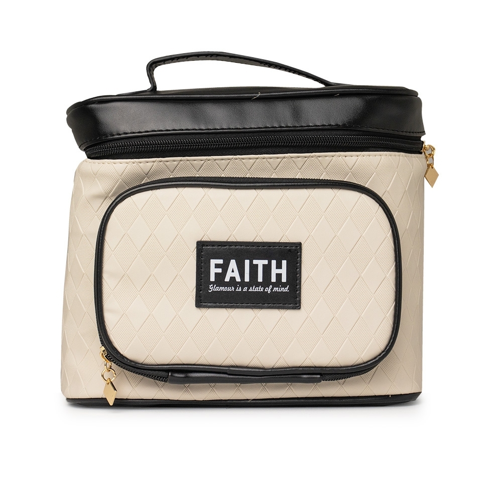Nécessaire em couro sintético na cor Preto / Bege, personalizada com a logo da empresa