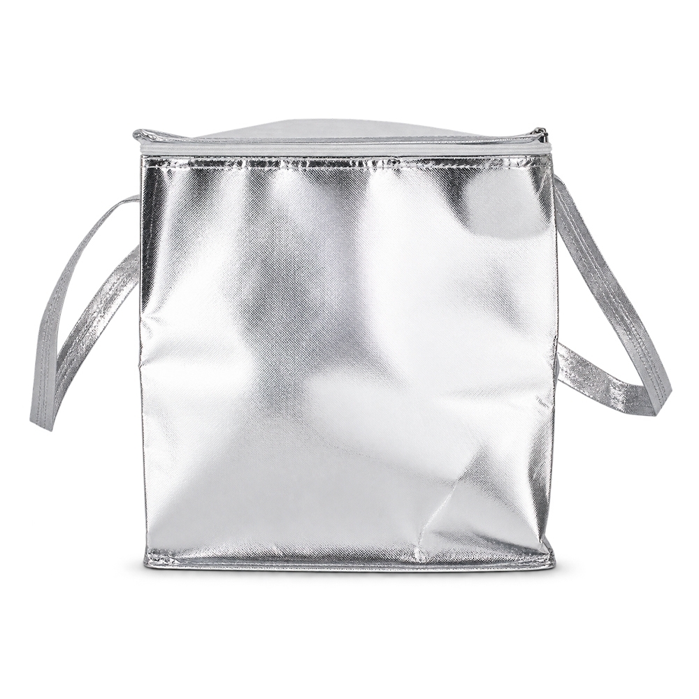 Bolsa TNT metalizado na cor Prata, personalizada com a logo da empresa